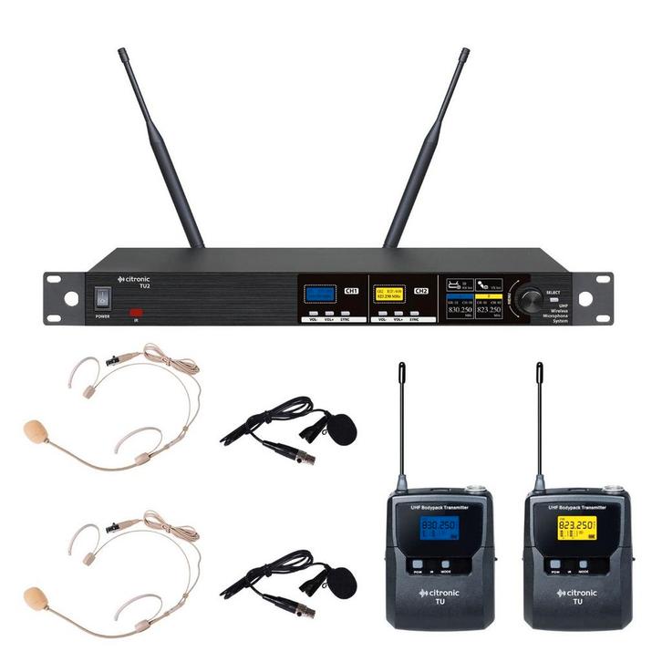 Citronic TU2-N Afstembaar UHF Draadloos Systeem 2x Headset, Muziek en Instrumenten, Microfoons, Overige typen, Nieuw, Verzenden