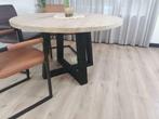 Massief Eiken ronde tafel met Metalen dubbele U Poot, Huis en Inrichting, Tafels | Eettafels, Rond ronde eik eiken eikenhout massief 110 120 130 140 150