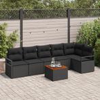 vidaXL 7-delige tuinset met kussens zwart poly rattan, Verzenden, Nieuw, Rotan, Tuinset