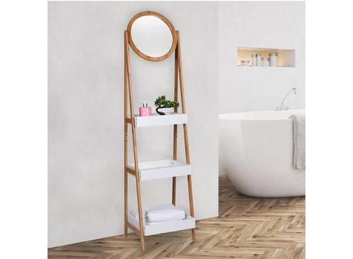 Bamboerek met spiegel - Laddervorm met spiegel - 39 x 40 x, Huis en Inrichting, Woonaccessoires | Spiegels, Nieuw, Verzenden