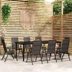 vidaXL 9-delige Tuinset zwart, Verzenden, Nieuw, 8 zitplaatsen, Rvs