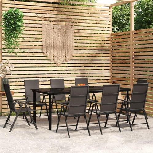 vidaXL 9-delige Tuinset zwart, Tuin en Terras, Tuinsets en Loungesets, Tuinset, Nieuw, 8 zitplaatsen, Rvs, Verzenden
