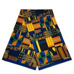 Afrikaanse Kente stof Blauw / Oranje kente print AF-4027 - 1, Hobby en Vrije tijd, Stoffen en Lappen, Ophalen of Verzenden, Nieuw