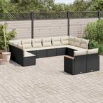 vidaXL 12-delige Loungeset met kussens poly rattan zwart, Verzenden, Nieuw, Rotan, Loungeset