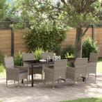 vidaXL 7-delige tuin eetset met kussens grijs poly rattan, Verzenden, Nieuw, Rotan