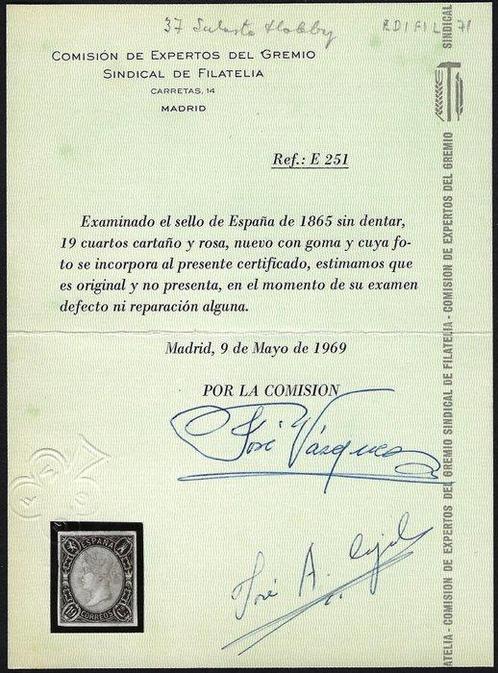 Spanje 1865 - Isabel II 19 cuartos castaño en rosa - Edifil, Postzegels en Munten, Postzegels | Europa | Spanje