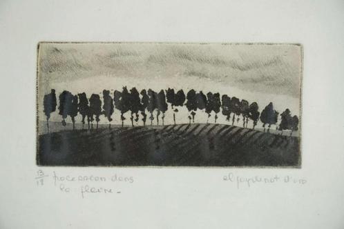 Rij met Bomen bij Zonsondergang, Antiek en Kunst, Kunst | Etsen en Gravures, Ophalen