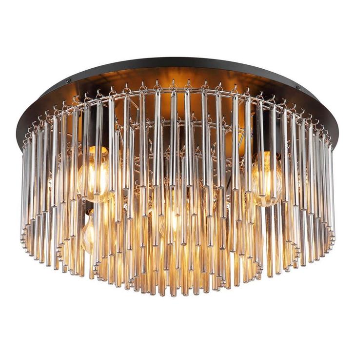 Plafondlamp GORLEY ø50CM  E27 Matt zwart 5-Lichts Smoked, Huis en Inrichting, Lampen | Plafondlampen, Nieuw, Metaal, Ophalen of Verzenden
