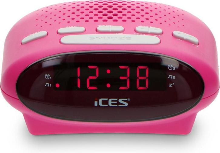 Wekkerradio - Digitale wekker - Alarmklok - Roze - Ices •, Huis en Inrichting, Woonaccessoires | Klokken, Zo goed als nieuw, Verzenden