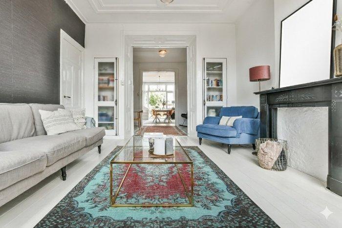 Turquoise-rood vintage - Vloerkleed - 295 cm - 180 cm - met, Huis en Inrichting, Stoffering | Tapijten en Kleden