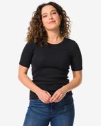 HEMA Dames t-shirt Clara rib zwart, Verzenden, Nieuw