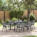 vidaXL Tuin Eetset 7 pcs Grijs Poly riet, Verzenden, Nieuw, Rotan