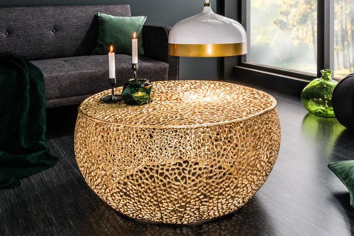 Filigraan salontafel LEAF 80cm goud metaal handgemaakt blad, Huis en Inrichting, Tafels | Salontafels, Ophalen of Verzenden