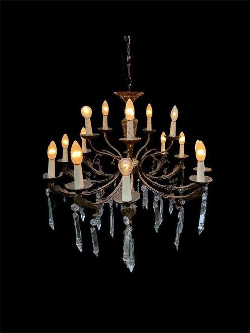 Plafondlamp - Brons, Kristal - Bronzen Kroonluchter 15, Antiek en Kunst, Curiosa en Brocante