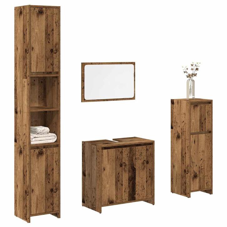 vidaXL 4-delige Badkamermeubelset bewerkt hout oud, Huis en Inrichting, Badkamer | Badkamermeubels, Nieuw, Verzenden