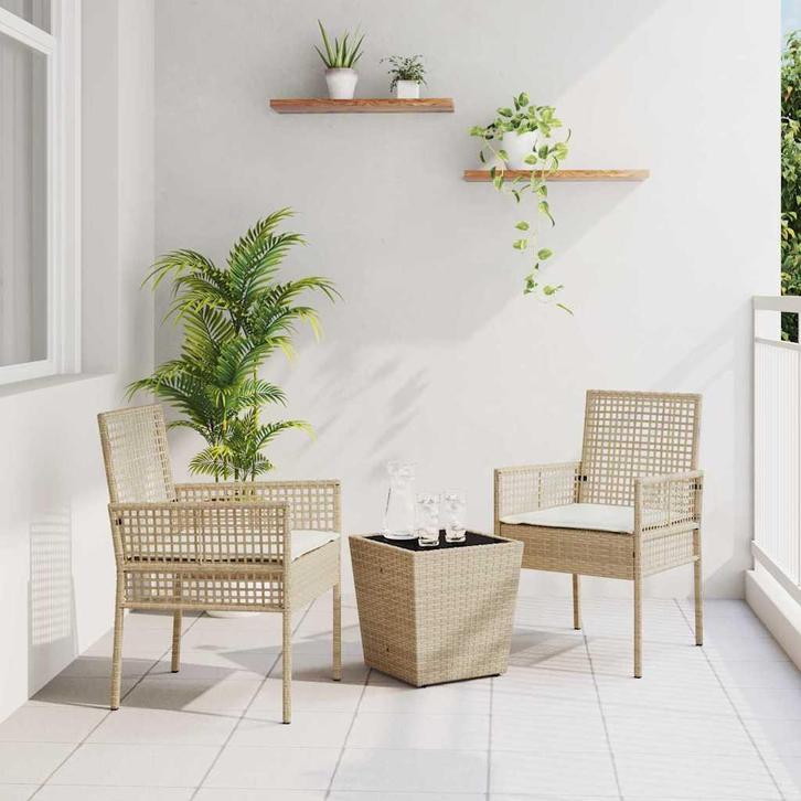 vidaXL Tuin Bistro Set 3 pcs Beige Poly riet, Tuin en Terras, Tuinsets en Loungesets, Nieuw, Rotan, Verzenden