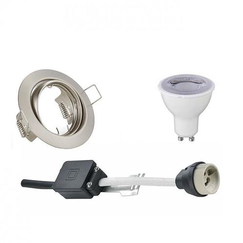LED Spot Set Dimbaar GU10 Rond 6W 4200K Mat Nikkel, Huis en Inrichting, Lampen | Spots, Plafondspot of Wandspot, Nieuw, Led, Metaal of Aluminium