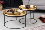 Set van 2 ronde salontafels ELEMENTS 60cm goud zwart metalen, Ophalen of Verzenden, Nieuw