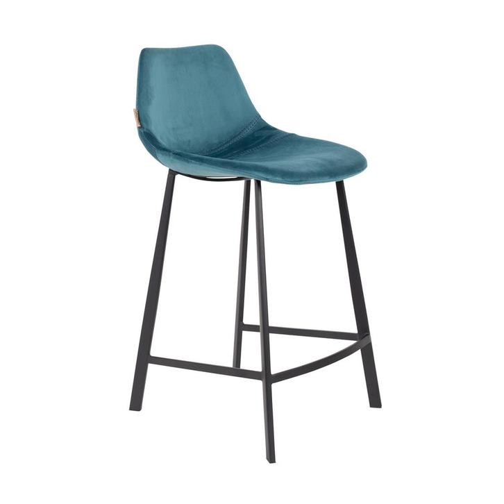 *WOONWINKEL* Dutchbone Franky Lage Fluwelen Barstoel Blauw, Huis en Inrichting, Barkrukken, Nieuw, Verzenden