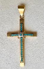 Kruishanger - 19.2 kt. Geel goud, Witgoud Turquoise