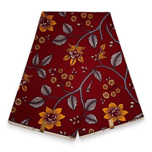 Afrikaanse stof - Rode Flower stems - 100% katoen, Hobby en Vrije tijd, Stoffen en Lappen, Nieuw, Ophalen of Verzenden