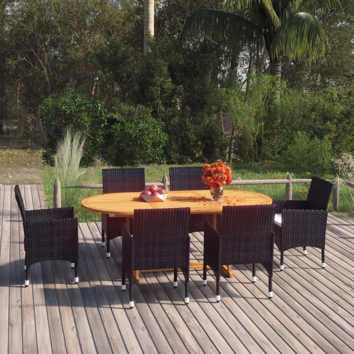 vidaXL 7-delige Tuinset poly rattan zwart, Tuin en Terras, Tuinsets en Loungesets, Tuinset, Nieuw, 6 zitplaatsen, Rotan, Verzenden