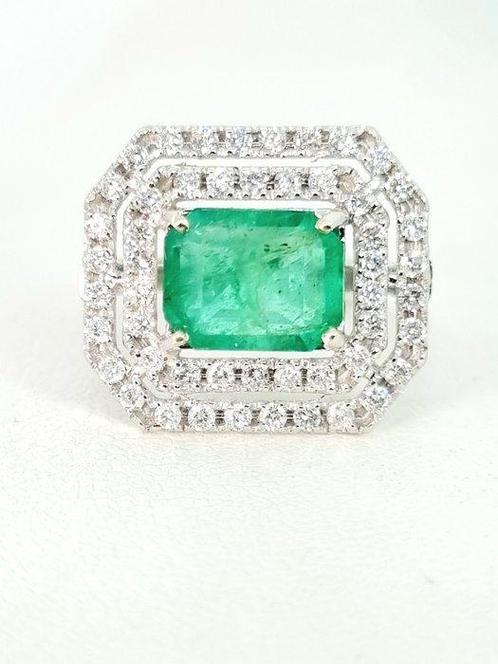 Ring - 18 karaat Witgoud Smaragd - Diamant, Sieraden, Tassen en Uiterlijk, Ringen