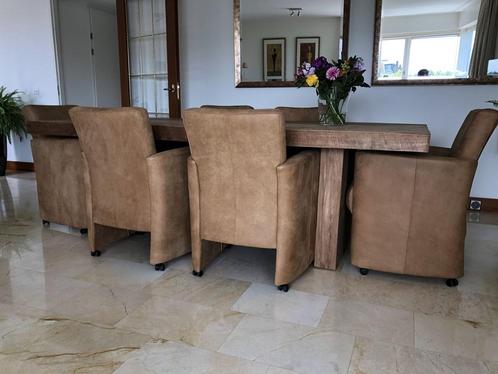 Set van 6 leren eetkamerfauteuils - met armleuning en wieltj, Huis en Inrichting, Stoelen, Overige kleuren, Nieuw, Leer, Ophalen of Verzenden