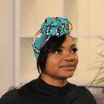 Afrikaanse hoofddoek / headwrap - Turquoise roze bloemen, Nieuw, Ophalen of Verzenden
