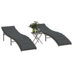 vidaXL Ligbedden 2 st met tafel poly rattan grijs, Verzenden, Nieuw