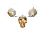 Design salontafel SKULL XXL 90cm goud rond glazen blad, Ophalen of Verzenden, Nieuw