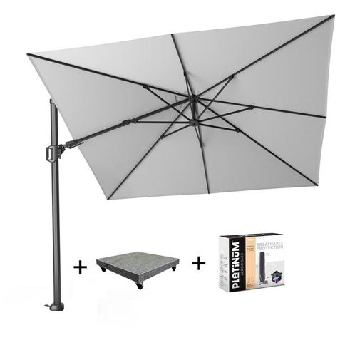 Challenger T2 zweefparasol 300x300 cm wit met 90KG voet en, Tuin en Terras, Parasols, Nieuw, Ophalen of Verzenden
