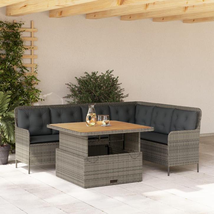vidaXL 2-delige Loungeset met kussens poly rattan grijs, Tuin en Terras, Tuinsets en Loungesets, Loungeset, Nieuw, Rotan, Verzenden