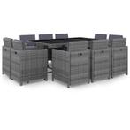 vidaXL 11-delige Tuinset met kussens poly rattan grijs, Verzenden, Nieuw, Rotan, Tuinset
