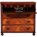 Commode laat Victoriaans met bureau en groen ingelegd leder, Antiek en Kunst, Antiek | Kantoor en Zakelijk, Ophalen of Verzenden