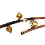 Gouden fantasiebroche met citrien, Sieraden, Tassen en Uiterlijk, Broches, Gebruikt, Overige kleuren, Ophalen of Verzenden, Met edelsteen