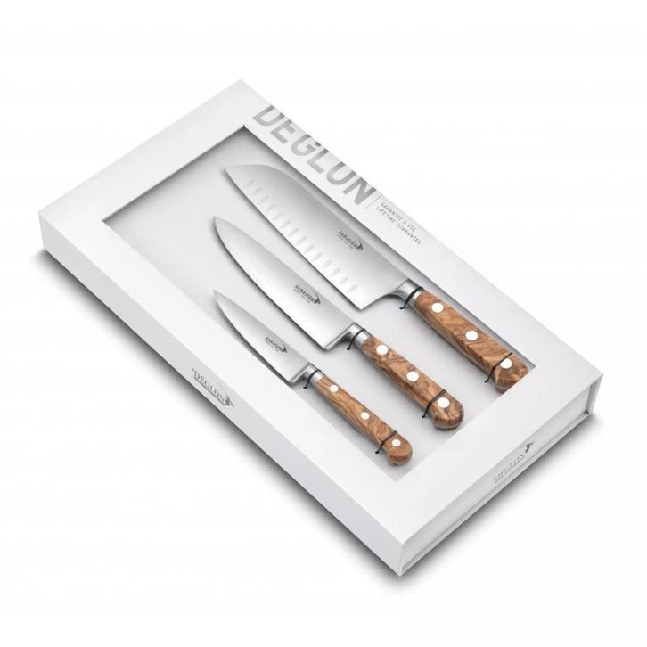Déglon SABATIER DEG® OLIVIER – 3-delige Set – Olijfhou, Huis en Inrichting, Keuken | Bestek, Bestekset, Nieuw, Rvs of Chroom, Ophalen of Verzenden