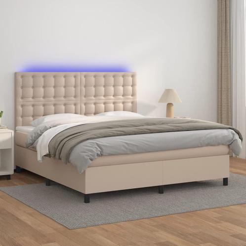 vidaXL Boxspring met matras en LED kunstleer cappuccinokleur, Huis en Inrichting, Slaapkamer | Bedden, 80 cm, 200 cm, Bruin, Eenpersoons