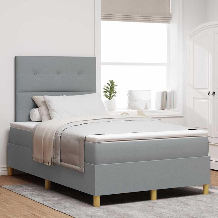 vidaXL Boxspring bed met matras Lichtgrijs 120 x 190 cm Stof, Huis en Inrichting, Slaapkamer | Bedden, Nieuw, Verzenden