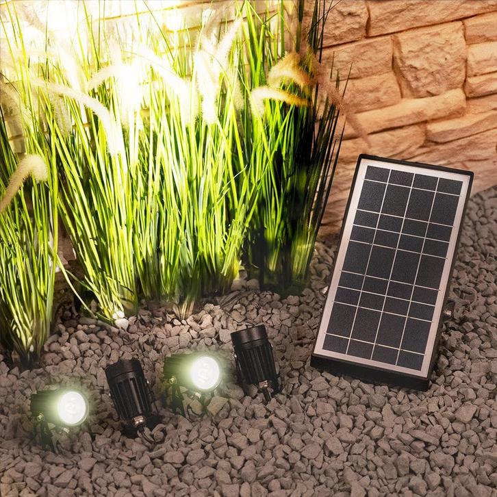 Solar LED tuinspots Twins met grondspies en los zonnepaneel, Tuin en Terras, Buitenverlichting, Led, Licht-donker-sensor, Minder dan 50 watt