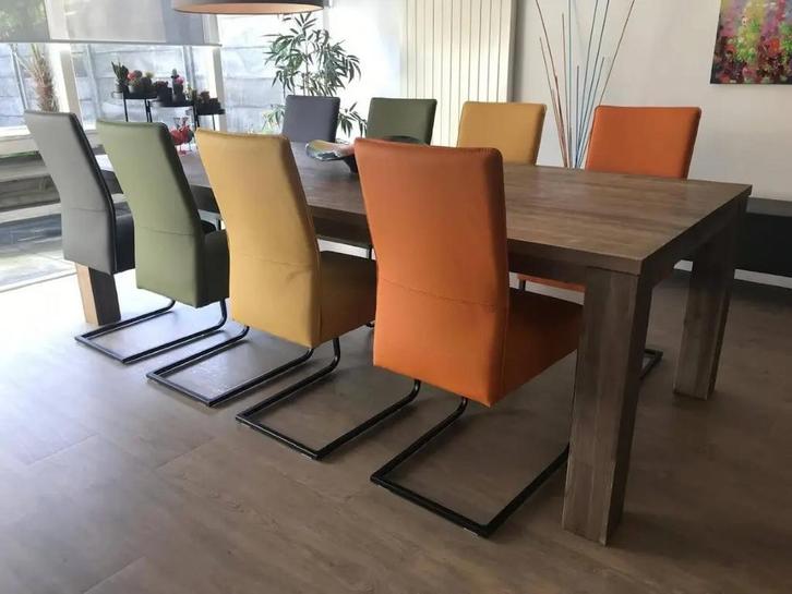 Set van 8 leren eetkamerstoelen - met sledepoot -, Huis en Inrichting, Stoelen, Nieuw, Leer, Ophalen of Verzenden