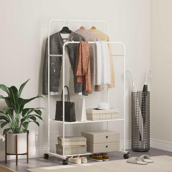vidaXL Kledingrek met plank met wiel met opslag Wit 80 x 53, Kleding | Dames, Kledingrekken, Nieuw, Verzenden