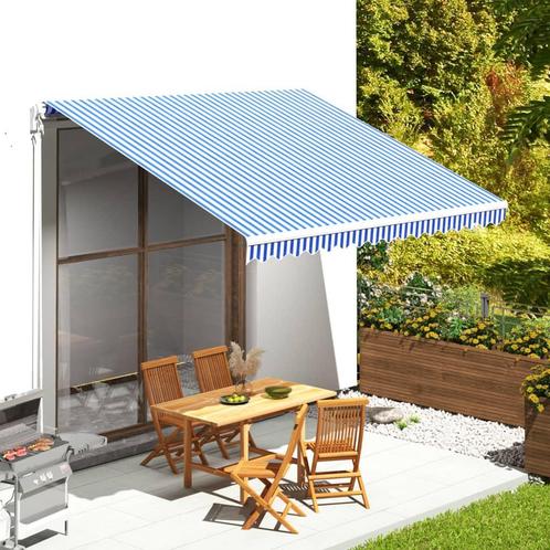 vidaXL Vervangingsdoek voor luifel 4x3,5 m blauw en wit, Tuin en Terras, Zonneschermen, Nieuw, Verzenden