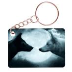 Sleutelhanger 6x4cm - Zwarte en Witte Wolf met Maan op Achte, Ophalen of Verzenden, Nieuw