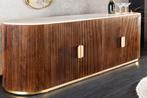 Design dressoir GATSBY 170 cm bruin goud mangohout wit, Ophalen of Verzenden, Nieuw