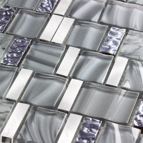 Mozaïektegel Stella Grey Glas Aluminium 29,5x29,5 cm, Doe-het-zelf en Verbouw, Tegels, 20 tot 40 cm, 20 tot 40 cm, 10 m² of meer