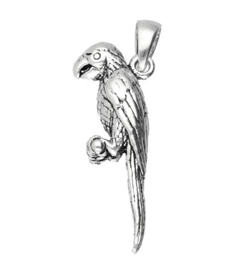 Zilveren Papegaai op stok kettinghanger, Sieraden, Tassen en Uiterlijk, Kettinghangers, Verzenden