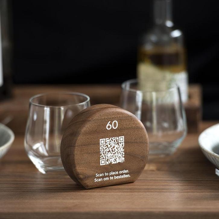 Tafelbordje Juglann Notenhout Rond met QR-code, Zakelijke goederen, Horeca | Meubilair en Inrichting