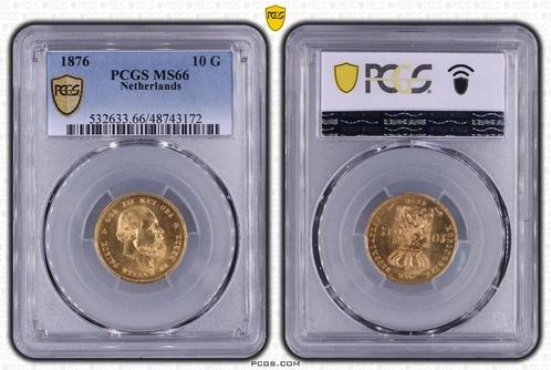 Gouden Willem III 10 gulden 1876 MS66 PCGS gecertificeerd, Postzegels en Munten, Munten | Nederland, Losse munt, 10 gulden, Koning Willem III