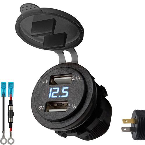 ProRide 12V USB Stopcontact 2 Poorten Inbouw met Voltmeter -, Doe-het-zelf en Verbouw, Elektra en Kabels, Nieuw, Verzenden